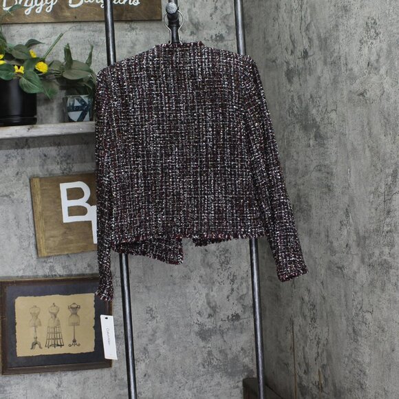 NWT Calvin Klein Open Front Tweed Blazer Jacket S47JW609 Black Red Multi 6 - Picture 4 of 8